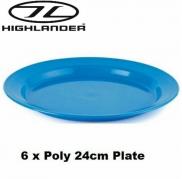 6 X Poly Plastic Camping Dinner Plate 24cm Aqua Blue CP066 Highlander