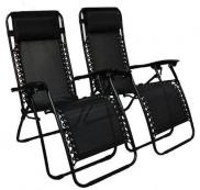 2 x Heavy Duty Textoline Zero Gravity Reclining Garden Sun Lounger Chairs Black
