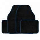Streetwize Velour Black Carpet Car Mats Heel Pad Blue Binding Edge Trim SWCM32