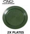 2 x Poly Plastic Dinner Plate 24cm Olive Green Camping CP066 Highlander