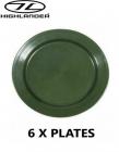 6 x Camping Dinner Plate 24cm Olive Green Poly Plastic CP066 Highlander
