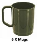 6 X Highlander Camping Mug 355cc 275ml Olive Green Plastic Unbreakable CP065-OG