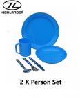 Highlander 2 x Person Plastic Unbreakable Poly Mug Plate Bowl And KFS Cutlery Set Blue