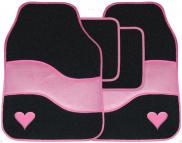 Streetwize Pink & Black Velour Love Heart Carpet Car Floor Mats SWTP10