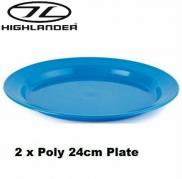 2 x Poly Plastic Camping Dinner Plate 24cm Aqua Blue CP066 Highlander