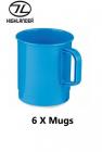 6 x Camping Mug 355cc 275ml BLUE Poly Plastic Unbreakable Mug CP065 Highlander