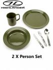 Highlander 2 X Person Plastic Unbreakable Poly Mug Plate Bowl And KFS Cutlery Set Olive