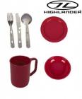 Highlander Camping Set Plastic Mug Plate Bowl KFS Knife Fork Spoon Raspberry