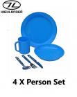 Highlander 4 x Person Plastic Unbreakable Poly Mug Plate Bowl And KFS Cutlery Set Blue