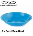 6 x Poly Plastic Soup Cereal Bowl 20cm Aqua Blue Camping CP068 Highlander