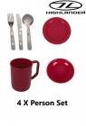 Highlander 4 X Camping Set Plastic Mug Plate Bowl KFS Knife Fork Spoon Raspberry