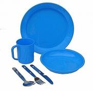 Highlander Plastic Unbreakable Poly Mug Plate Bowl And KFS Cutlery Set Blue