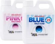 Leisuretime Concentrated Blue & Pink Toilet Fluid / Rinse 1L Twin Pack Caravan