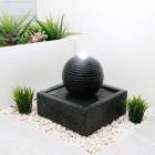 Outdoor Garden Patio Solar Powered Black Ball Water Feature Fountain with Lights