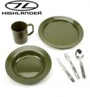 Highlander Plastic Unbreakable Poly Mug Plate Bowl And KFS Cutlery Set Olive