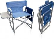 Camping Folding Alloy Sports Directors Chair Blue with Pockets And Side Table 
