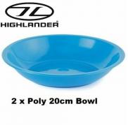 2 x Camping Poly Plastic Soup Cereal Bowl 20cm Aqua Blue Unbreakable Highlander