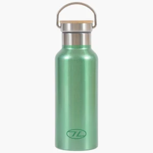 Highlander 500ml Campsite Insulated Aluminium Water Bottle Bamboo Lid Green Mint