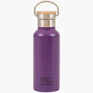 Highlander 500ml Campsite Insulated Aluminium Water Bottle Bamboo Lid Purple