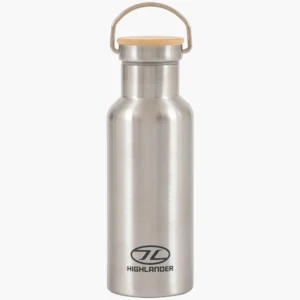 Highlander 500ml Campsite Insulated Aluminium Water Bottle Bamboo Lid Silver