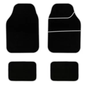 Streetwize Velour Black Carpet Car Floor Mats Heel Pad Silver Edge Trim SWBCMS