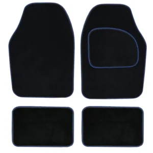 Streetwize Velour Black Carpet Car Mats Heel Pad Blue Binding Edge Trim SWCM32