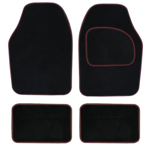Streetwize Velour Black Carpet Car Mats Heel Pad Red Binding Edge Trim SWCM30