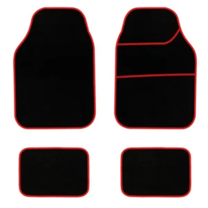 Streetwize Velour Black Carpet Interior Car Floor Mats Heel Pad Red Edge SWBCMR