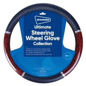 Streetwize Wood Effect Luxury Steering Wheel Glove/Cover 38 cm Black/Wood SWWG1