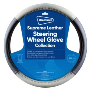 Streetwize Genuine Leather Ultimate Steering Wheel Glove - Black and Grey SWWG10