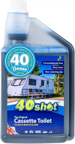 40 Shot Blue Cassette Portable Chemical Toilet Fluid 1 Litre Caravan Motorhome