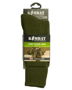 Kombat Cadet Patrol Socks British Army Military Commando Olive Green Size 4-7