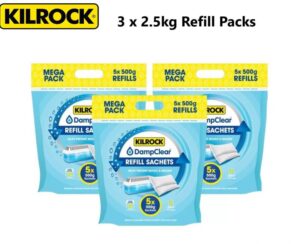 3 x Kilrock Damp Clear Refill Sachets 2.5Kg = 15 x 500g Caravan Home X 3