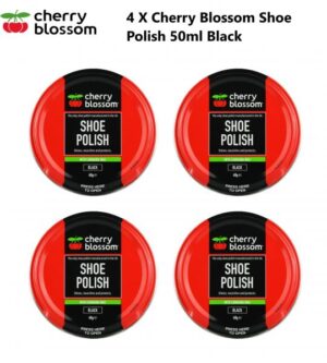 Cherry Blossom Traditional Shoe Polish With Carnauba Wax 40g Tin Black X 4