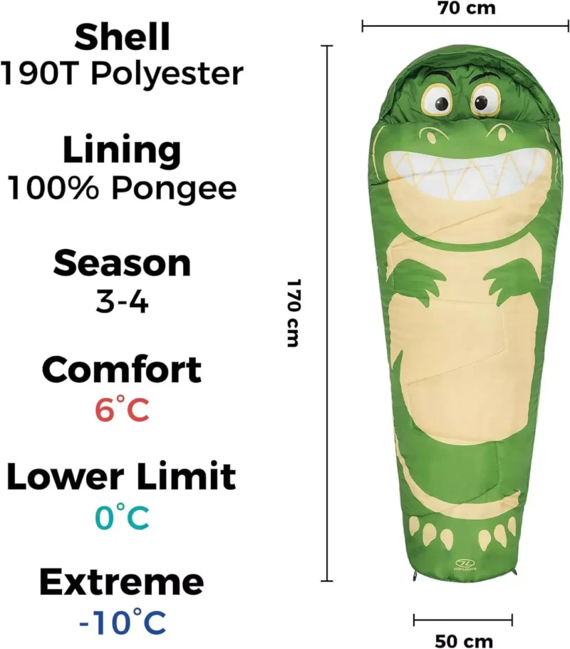 Highlander Kids Creature Mummy Sleeping Bag Crocodile + Backpack Sack - Image 5