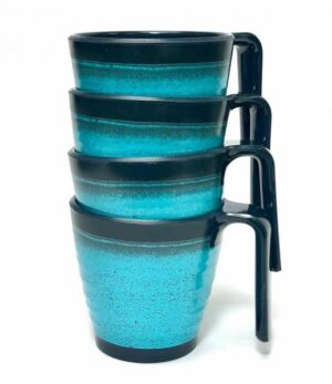 Flamefield Granite Aqua Mugs x 4 Premium Melamine