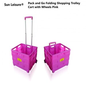 Sun Leisure Pack and Go Folding Shopping Trolley, Boot Cart with Wheels Pink