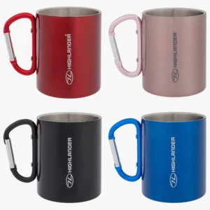 Highlander 300ml Mug Stainless Steel Karabiner Clip Handle Mug