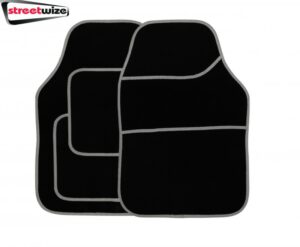 Streetwize Velour Black Carpet Car Floor Mats Heel Pad Silver Edge Trim SWBCMS