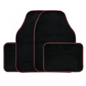 Streetwize Velour Black Carpet Car Mats Heel Pad Red Binding Edge Trim SWCM30
