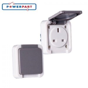 White Grey Flush Fitting Mains Socket 240 Volt Outlet Box