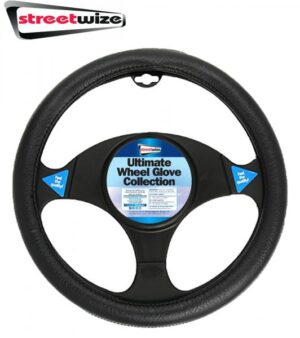 Streetwize Ultimate Steering Wheel Glove - Black With White Stitching SWWG12