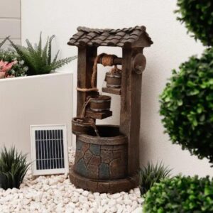 Garden Outdoor Solar Powered Wishing Well Water Feature Fountain Decoration
