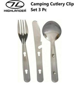 Highlander Cutlery Clip Set 3 Pc Fork & Spoon Camping Fishing Festival