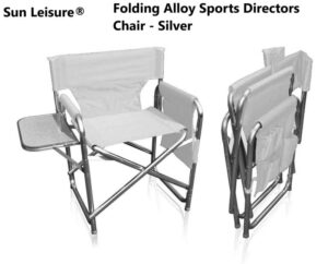 Sun Leisure Folding Alloy Sports Directors Chair Side Table Side Pockets Silver