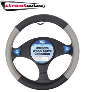 Streetwize Genuine Leather Ultimate Steering Wheel Glove - Black and Grey SWWG10
