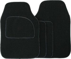 Streetwize Velour Black Carpet Car Mats Heel Pad Black Binding Edge Trim SWCM29