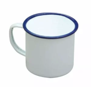 Falcon Housewares Traditional Retro Classic Enamel Mug White and Blue Trim 1/2pt0.28lt