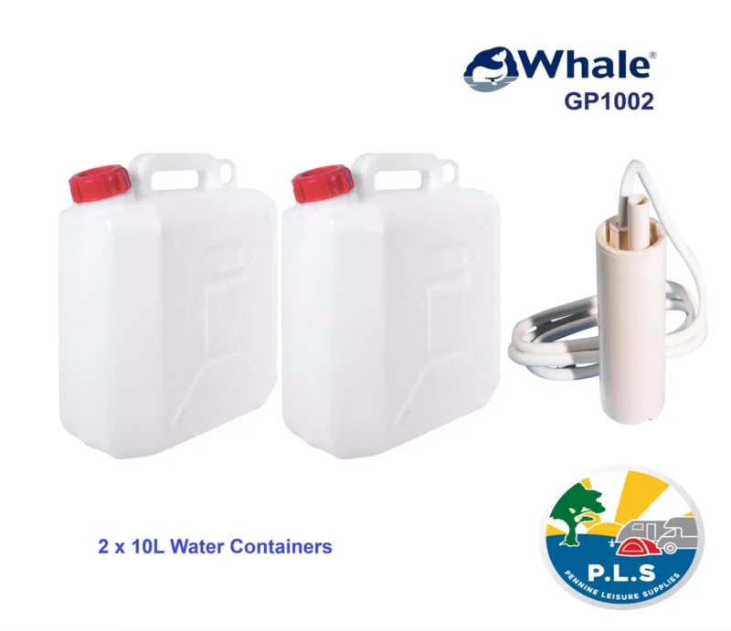 WHALE GP1002 12V Submersible Water Pump + 2 x 10L Jerry Can VW Campervan Camping