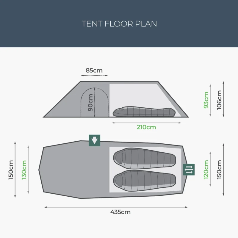 Highlander RESPITE 2 Person Extended Tunnel Tent Pine Green TEN169-PG - Image 9